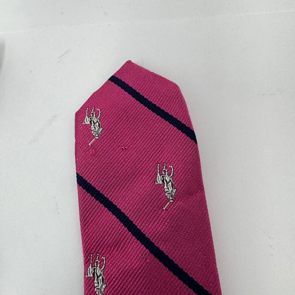 Polo Ralph Lauren Silk Tie Pink Navy Blue Stripe Pony Logo Hand Made Italy
